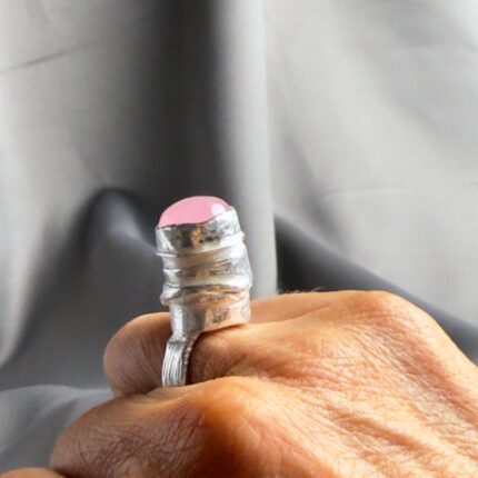 Unik silverring med rosa cabochonslipad morganit, Odd Moon R223